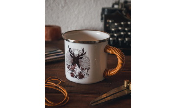 Enameled mug with leather wrap